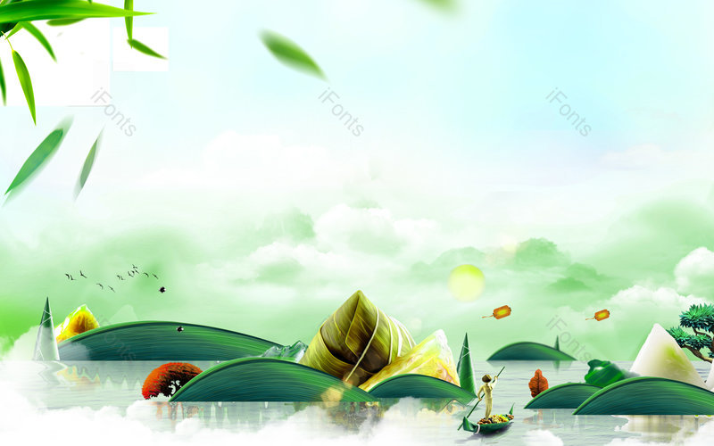 清新手绘风格端午节日吃粽子赛龙舟背景,插画/手绘图,插画/手绘图库,插画/手绘图下载,插画/手绘